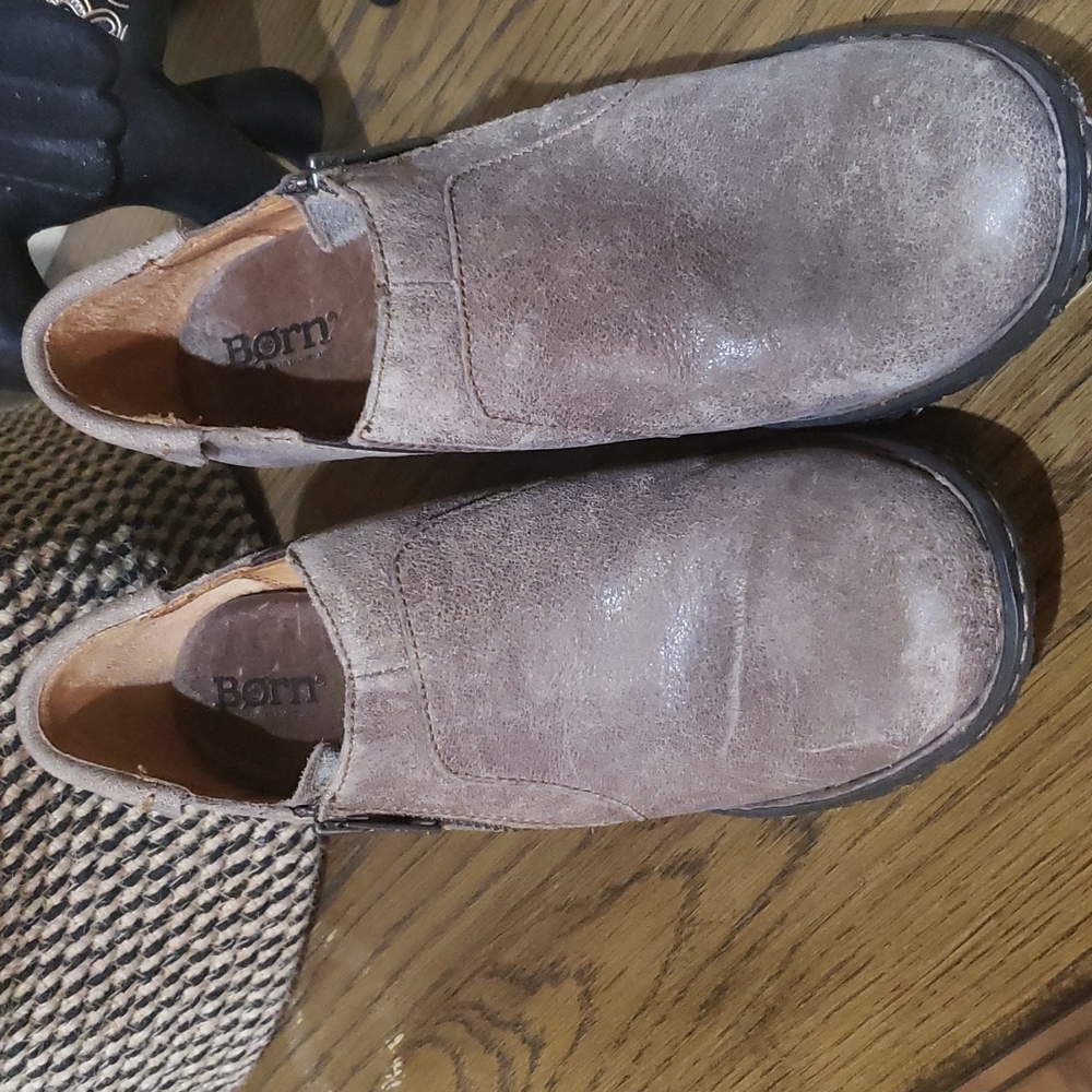 Born Leather Booties Grayish Brown